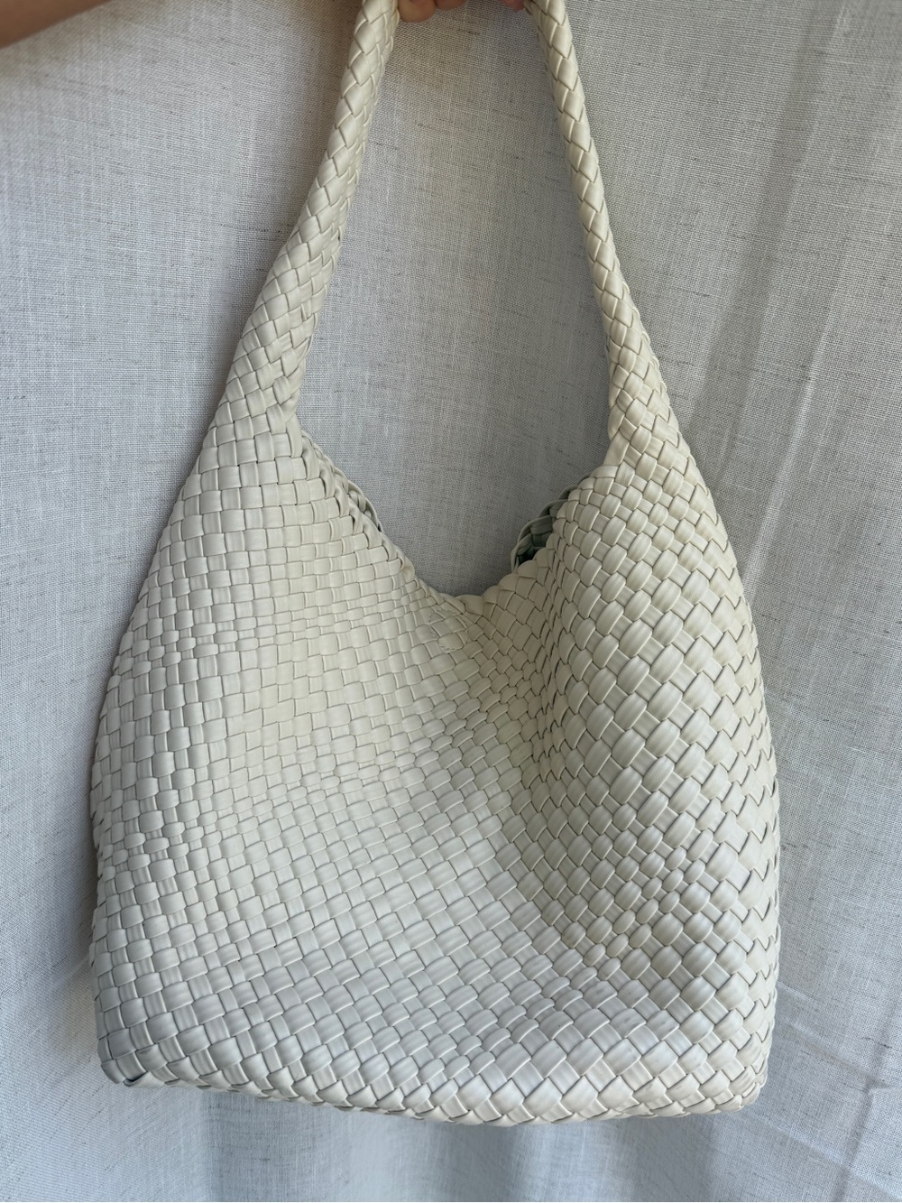 Ivory Woven Faux Leather Hobo Shoulder Bag Slouchy Handbag